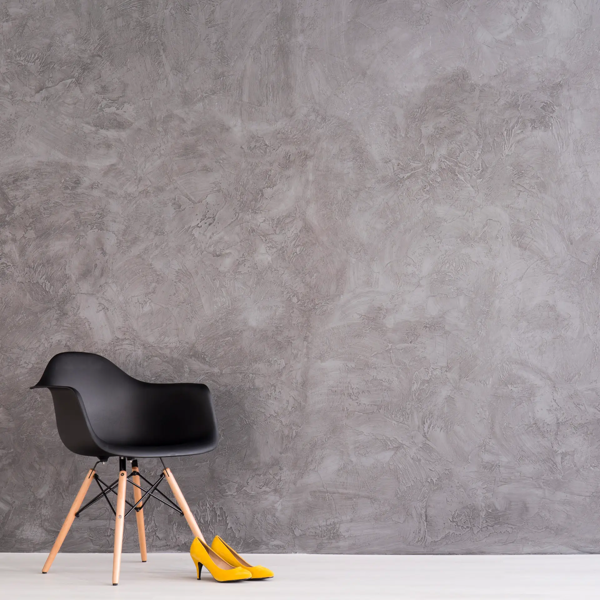 Modern chair and yellow high heels